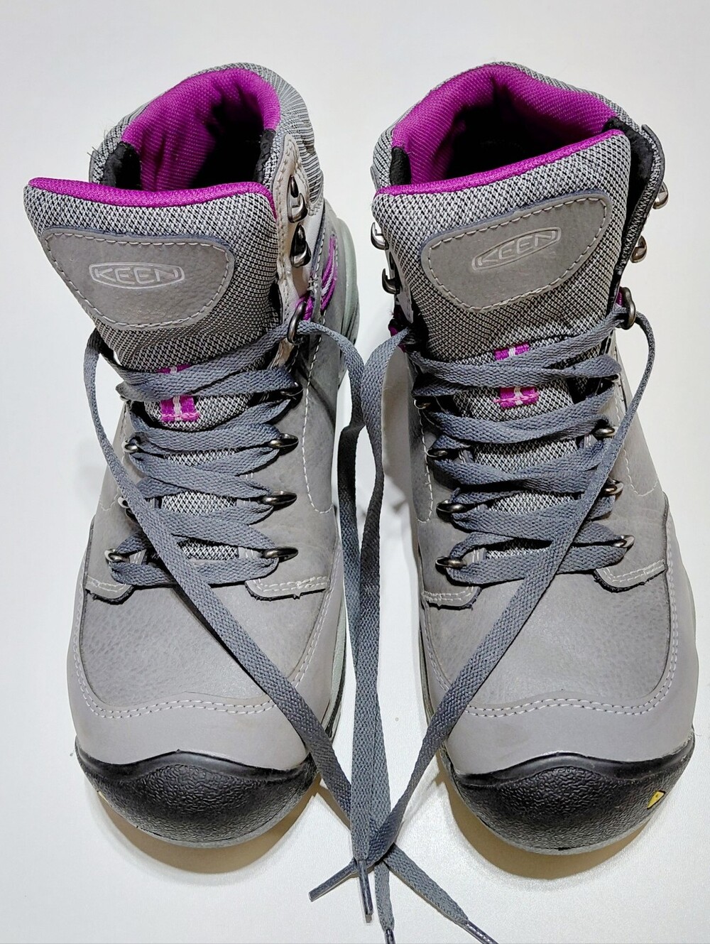 KEEN Canby Women's Gray Utility Work  Boots with Purple Accents Size 8.5W